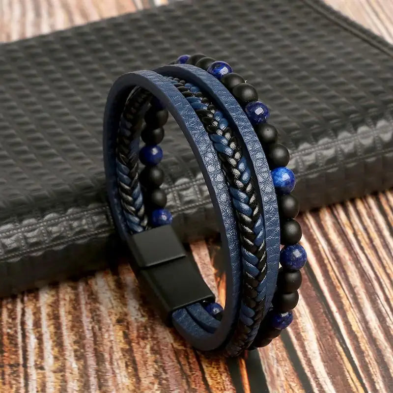 Classic Men's Leather Bracelet New Style Hand-woven Multi-layer Combination Accessory Fashion Man Jewelry - F3 / 23cm
