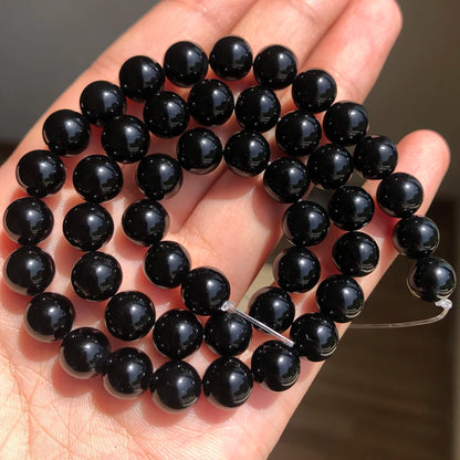 4-14mm Natural Black Volcanic Lava Stone Round Beads 15" Pick Size For Jewelry Making diy Bracelet - Black Agate / 6mm 63pcs 