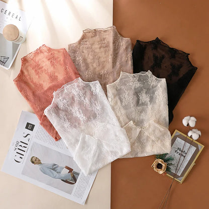 Sexy Women Mesh T-Shirts Transparent Lace Blouse Long Sleeve See Through Tops For Women Bottoming Shirt Sheer Tees Body Crop 