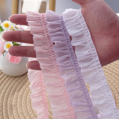 Elastic 25mm Wide Pleated Needlework Ruffles Trim Lace Fabirc Neckline Cuffs Pets Clothes Apparel Skirt DIY Sewing Decor Ribb