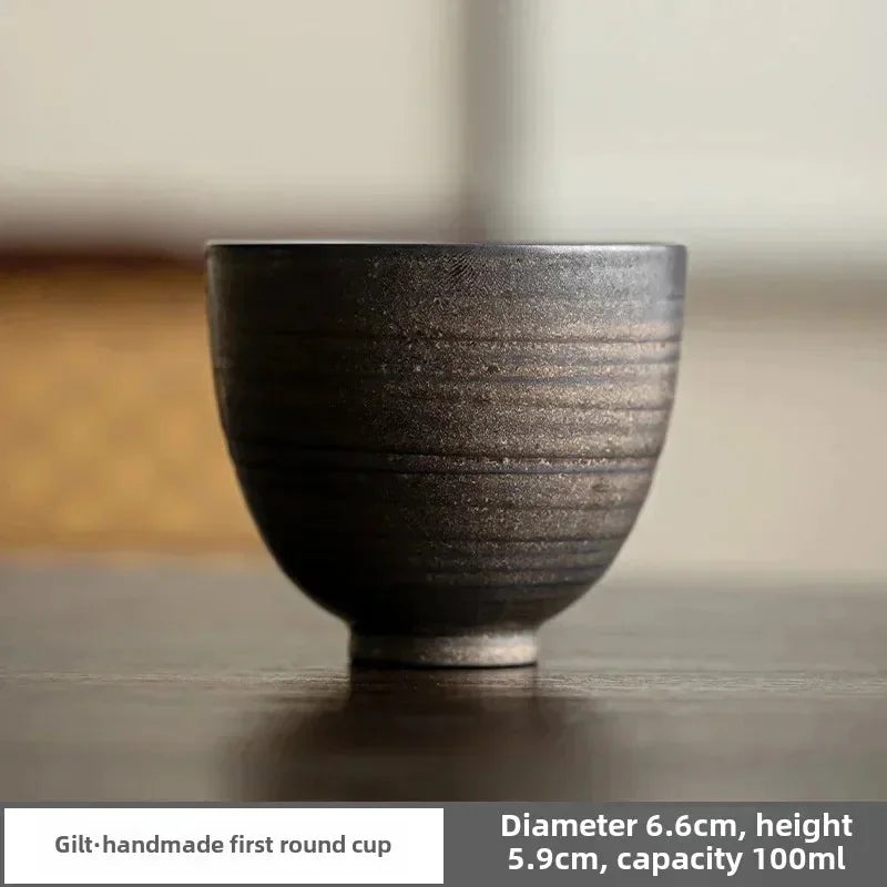 1pc Japanese Style Handmade Stoneware Tea Cup Kung Fu Tea Set Tea Cup Small Single Cup Ancient Style Quiet Road Cup Bowl Teac