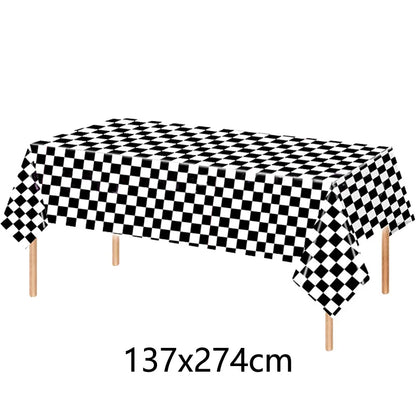1pc Racing Car Tablecloth Black Racing Track Table Runner Racing Car Party Supplies Decor Racing Flags Table Centerpieces - t