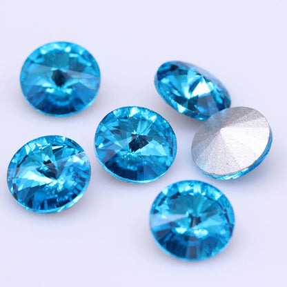 Fantastic 6/8/10/12/14/16/18/25MM Rivoli Cabochons Round Fancy Rhinestone Crystal For Applique Clothing Garment Decoration Be