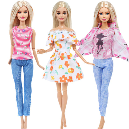 5 Set 3 Set Handmade Fashion Doll Outfit Daily Casual Wear Blouse Shirt Vest Bottom Pants Skirt Clothes for 1/6 Doll Accessor