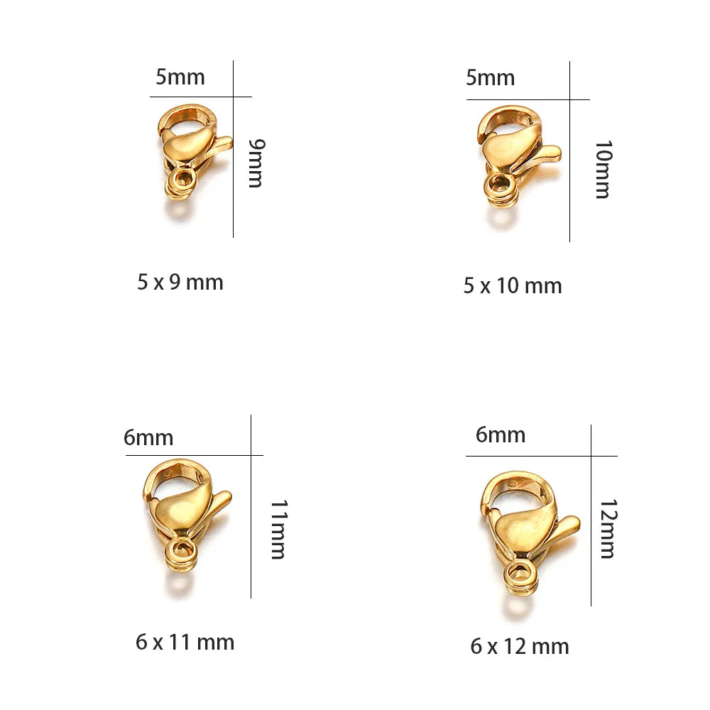 10/20/30Pcs Stainless Steel Gold Plated Lobster Clasp Claw Clasps For Bracelet Necklace Chain Diy Jewelry Making Supplies