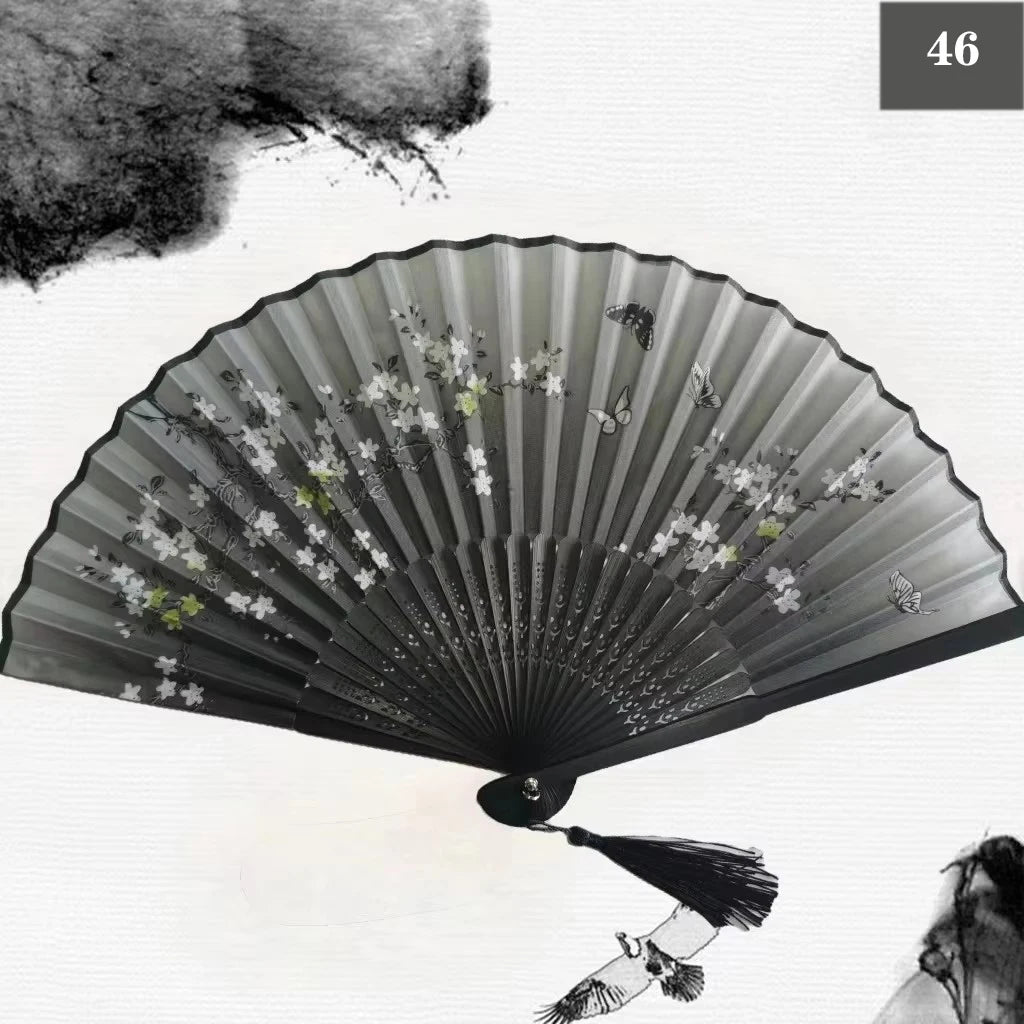Folding Hand Fan Vintage Silk Bamboo Fans Chinese Hand Fans Women Dance Fan Cosplay Wedding Party Props Decor Gift Fan Portab
