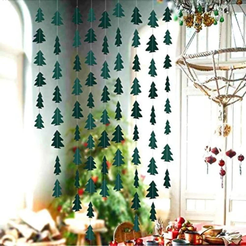 Green Brown Woodland Theme Party Decor Christmas Tree Ornament Paper Pine Tree Garland Banner Hanging Nature Camping Party De