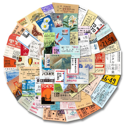 60PCS INS Style Stamp Sticker Japanese Postcard Ticket Stationery Travel Diary Luggage Waterproof Helmet Stickers - 120PCS
