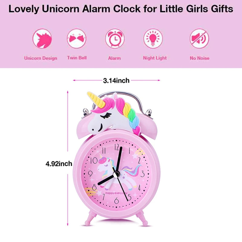 Pink Unicorn Kids Alarm Clock Double Bell Clock with Backlight Cute Desk Clock Home Decoration Будильник Kid Gifts Reveil Enf