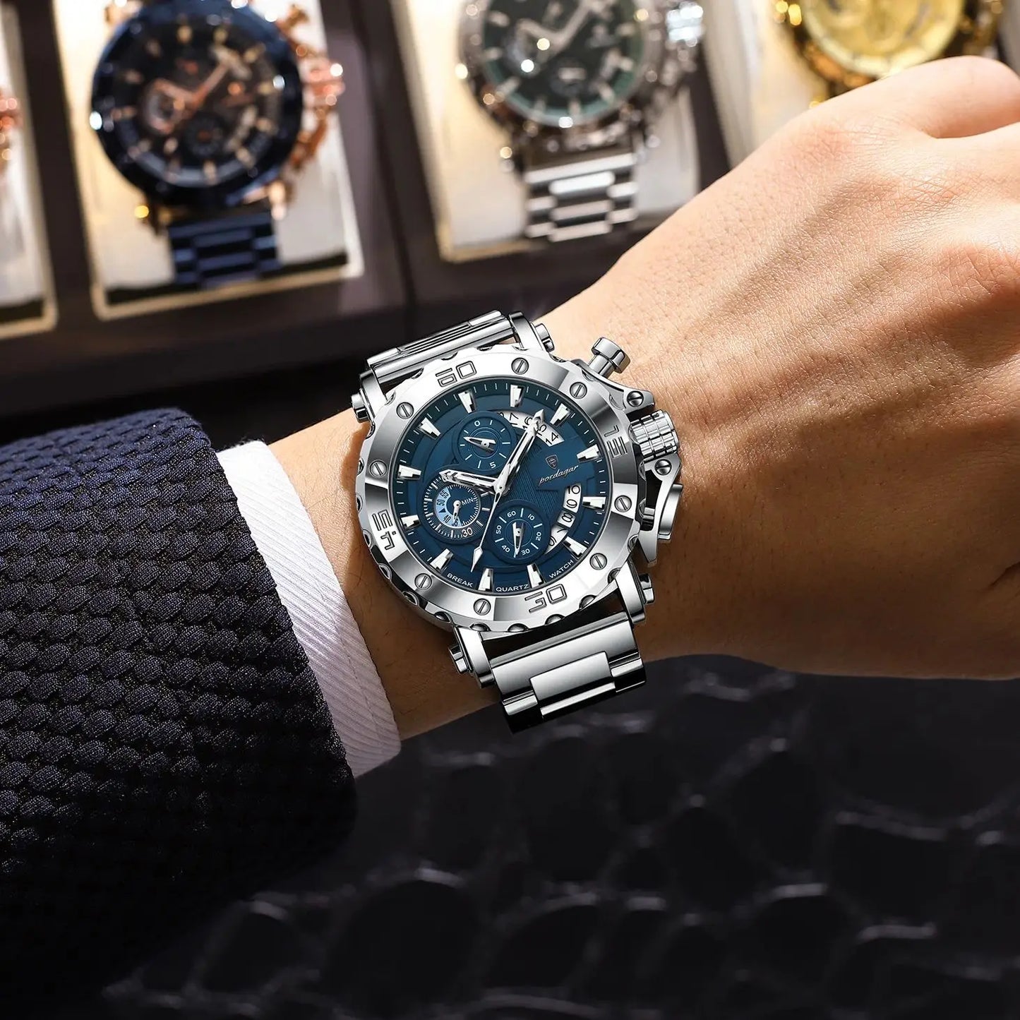 POEDAGAR Luxury Watch For Men Calendar Luminous Waterproof Man Clock Male Chronograph Stainless Steel Men's Quartz Watches Re