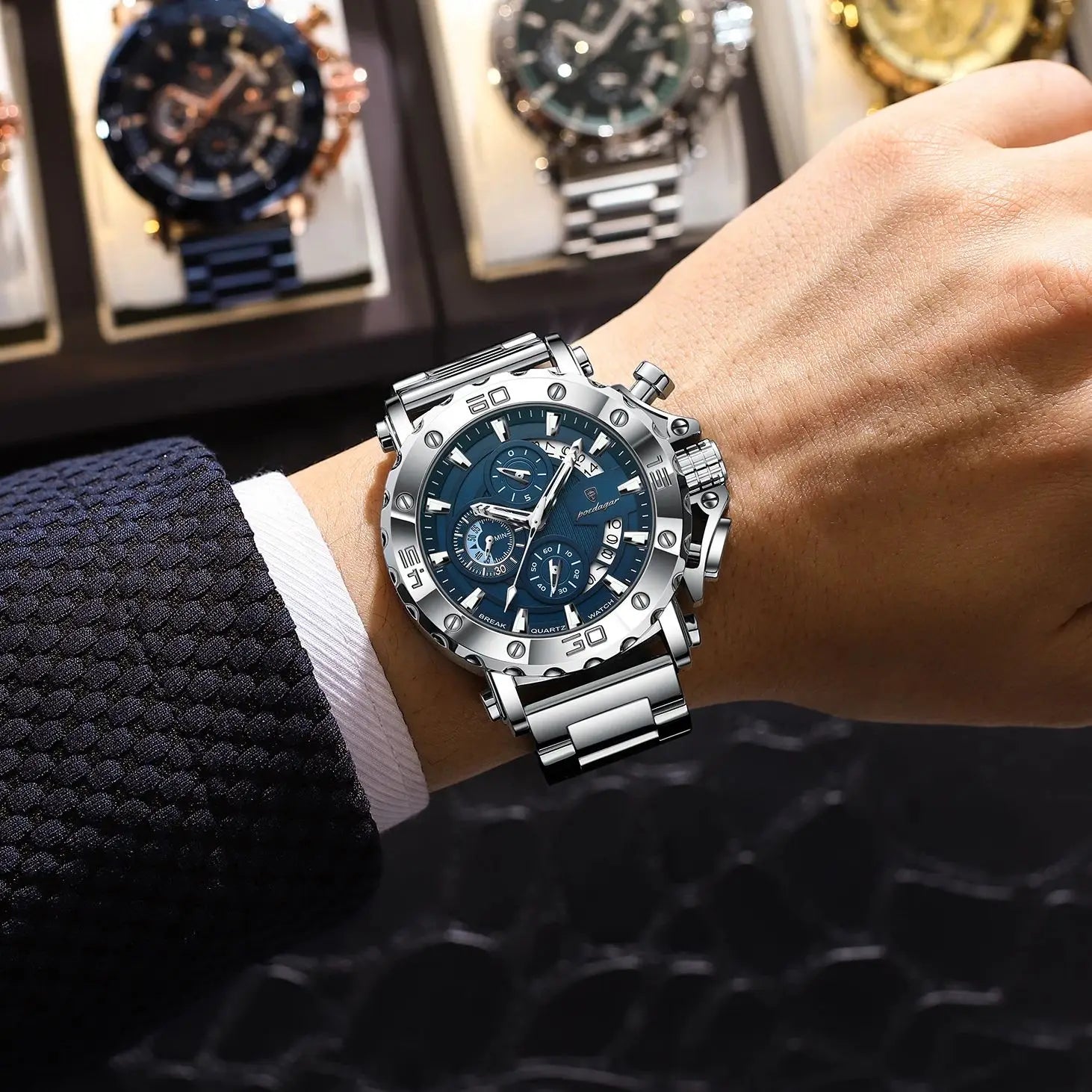 POEDAGAR Luxury Watch For Men Calendar Luminous Waterproof Man Clock Male Chronograph Stainless Steel Men's Quartz Watches Re