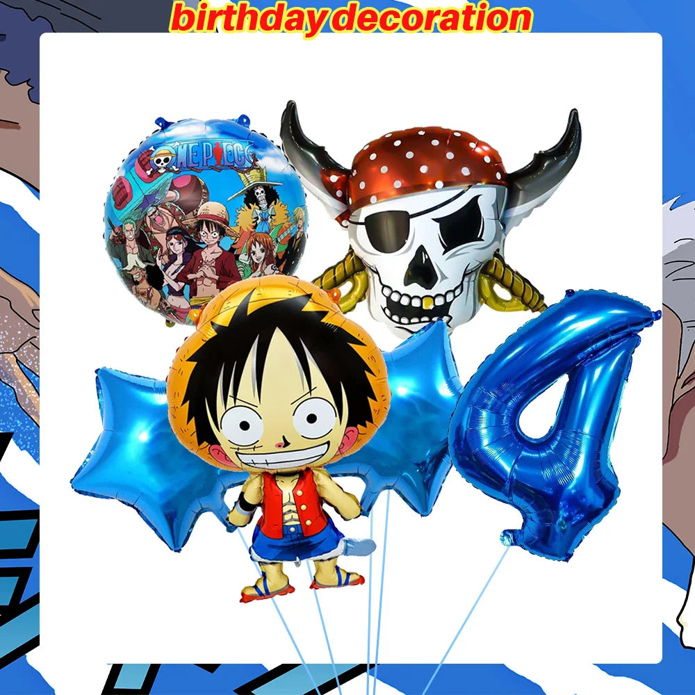 One Piece Birthday Party Dinner Plates Hanging Banner Cake Decoration One Piece Luffy Balloon Party Decoration Theme Props Gi