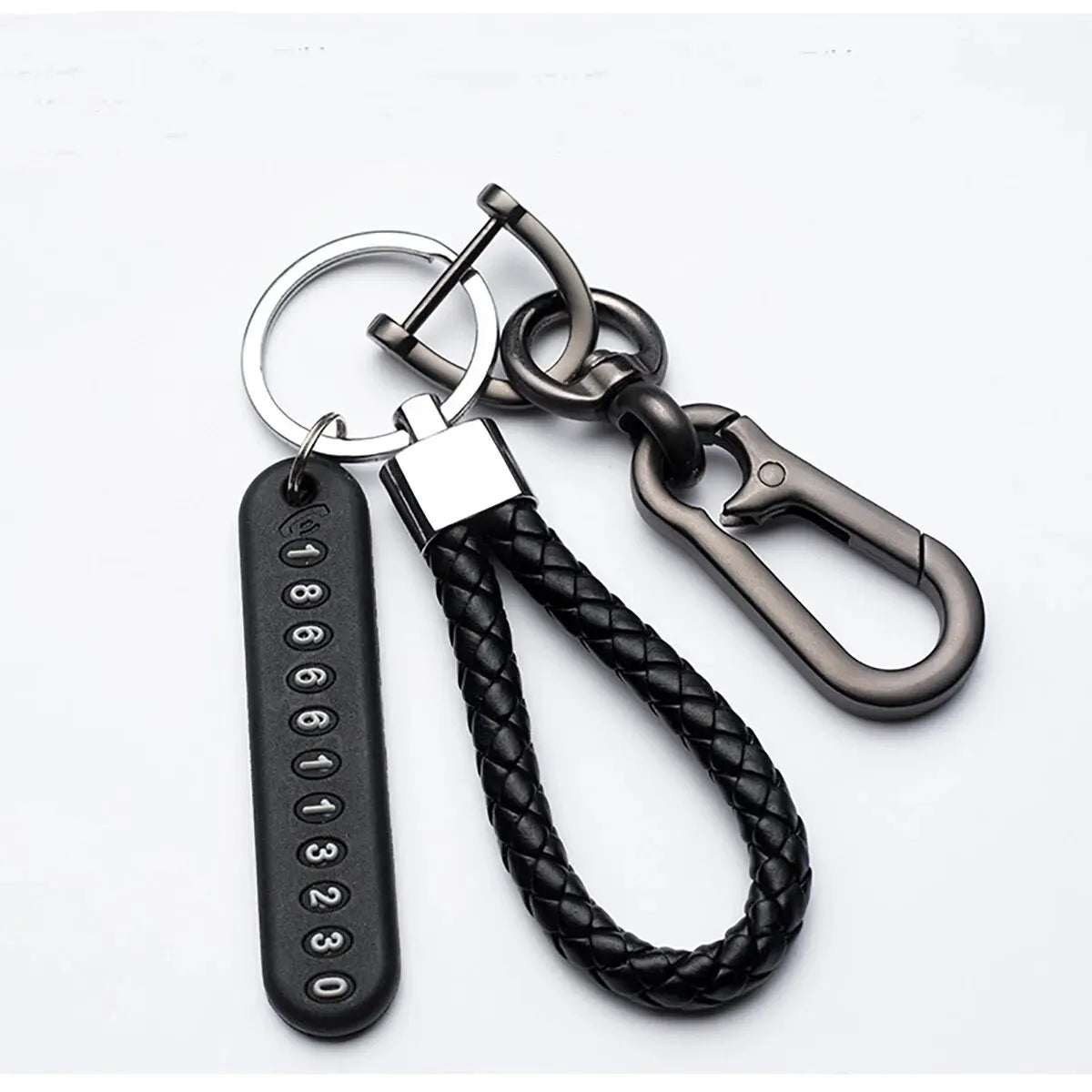 Trendy DIY Mobile Phone Number Plate Pendant Keychain for Men Punk Simple Woven Leather Rope Anti-lost Car Key Chain Accessor