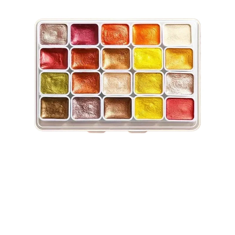 20 Colors Metal Watercolor Painting Set, Portable Box With Shiny Pearls Solid Watercolor Painting, And Art Supplies, Watercol