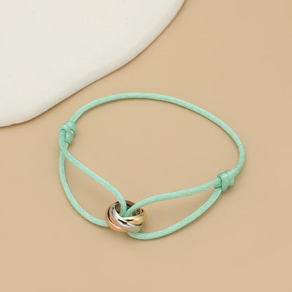 Simple Fashion Unisex Bracelet 3 Metal Round Circle Accessory Adjustable Men's Rope Bracelet for Women Jewelry Gifts - apple 