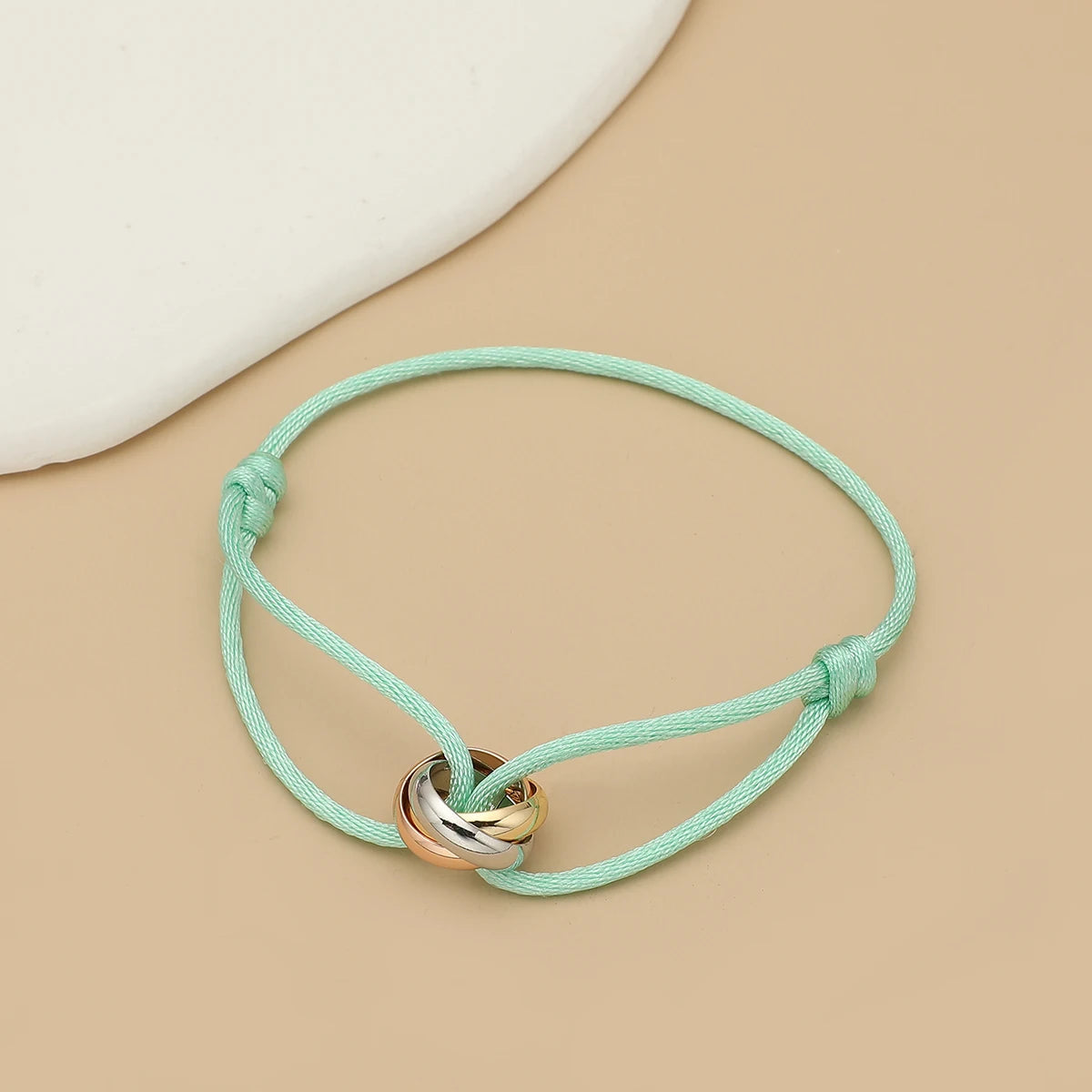Simple Fashion Unisex Bracelet 3 Metal Round Circle Accessory Adjustable Men's Rope Bracelet for Women Jewelry Gifts