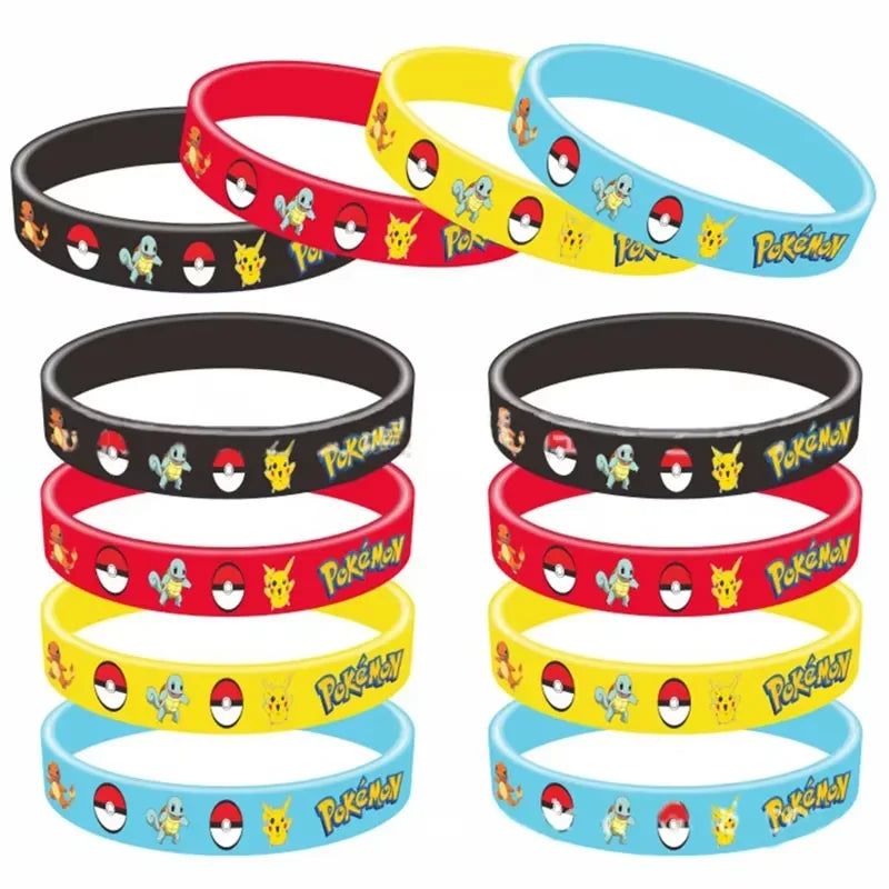 12pcs Pokemon Bracelet Anime Pikachu Charmander Children Cartoon Silicone Wristband Bracelets Party Accessoires Cosplay Gifts