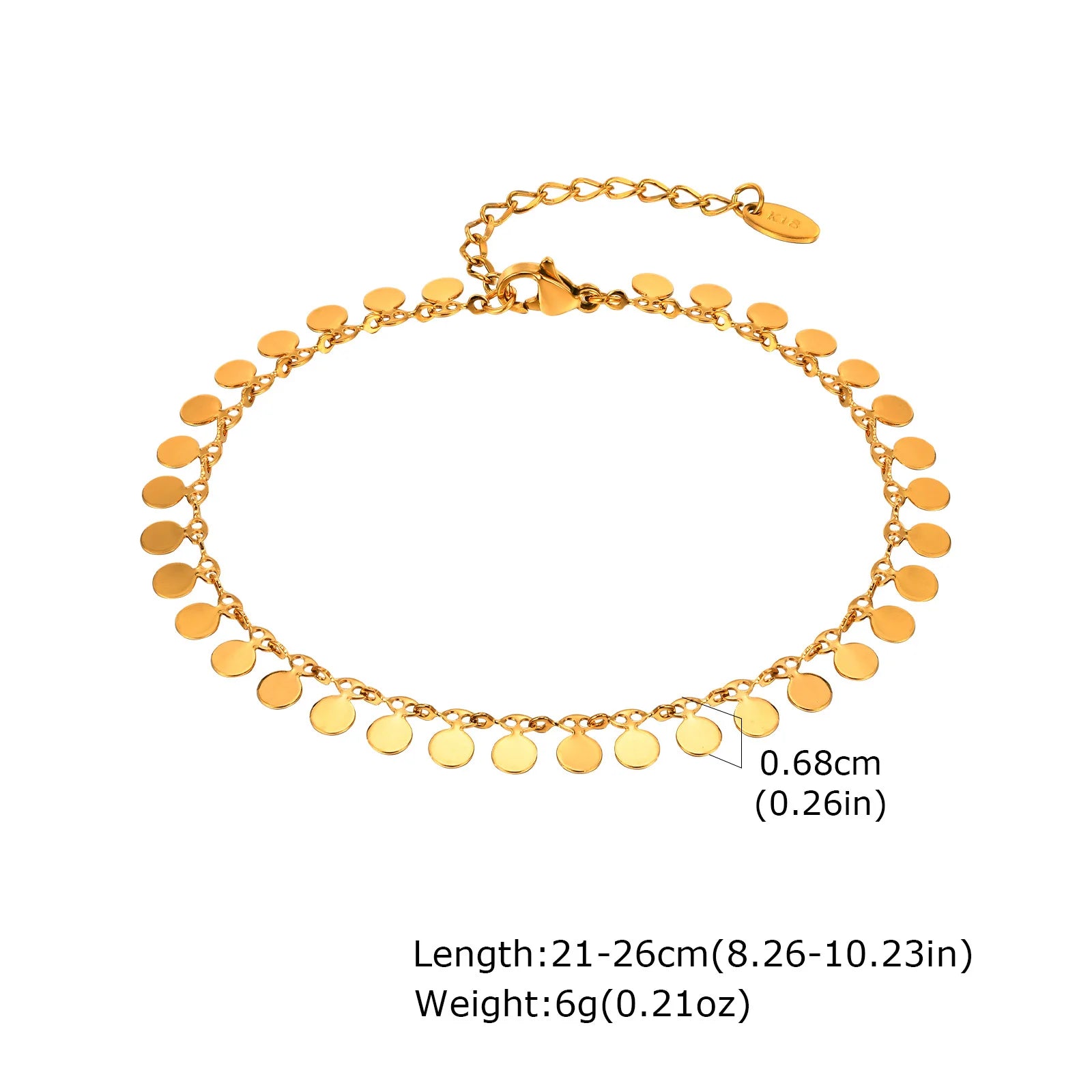 Anklet Set Layered for Women 18K Gold Plated Stainless Steel Flat Snake Chain Round Disk Waterproof Jewelry