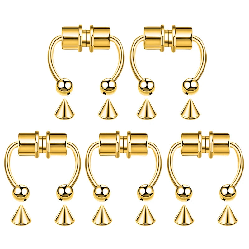5pcs Stainless Steel Magnet Fake Nose Ring Hoop Fake Piercing Hoop Septum Rings For Women Fashion Gothic Rock Body Jewelry Gi