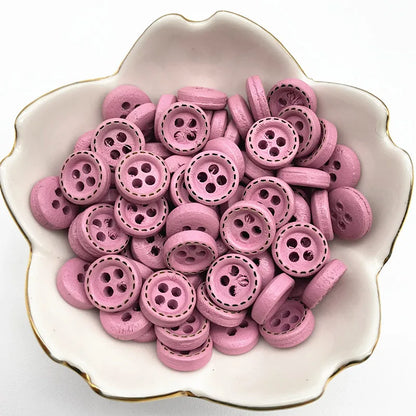 50pcs 10mm 4hole Mini Color Kids Buttons Wood Buttons Clothing Wedding Decoration Sewing Accessories - 58