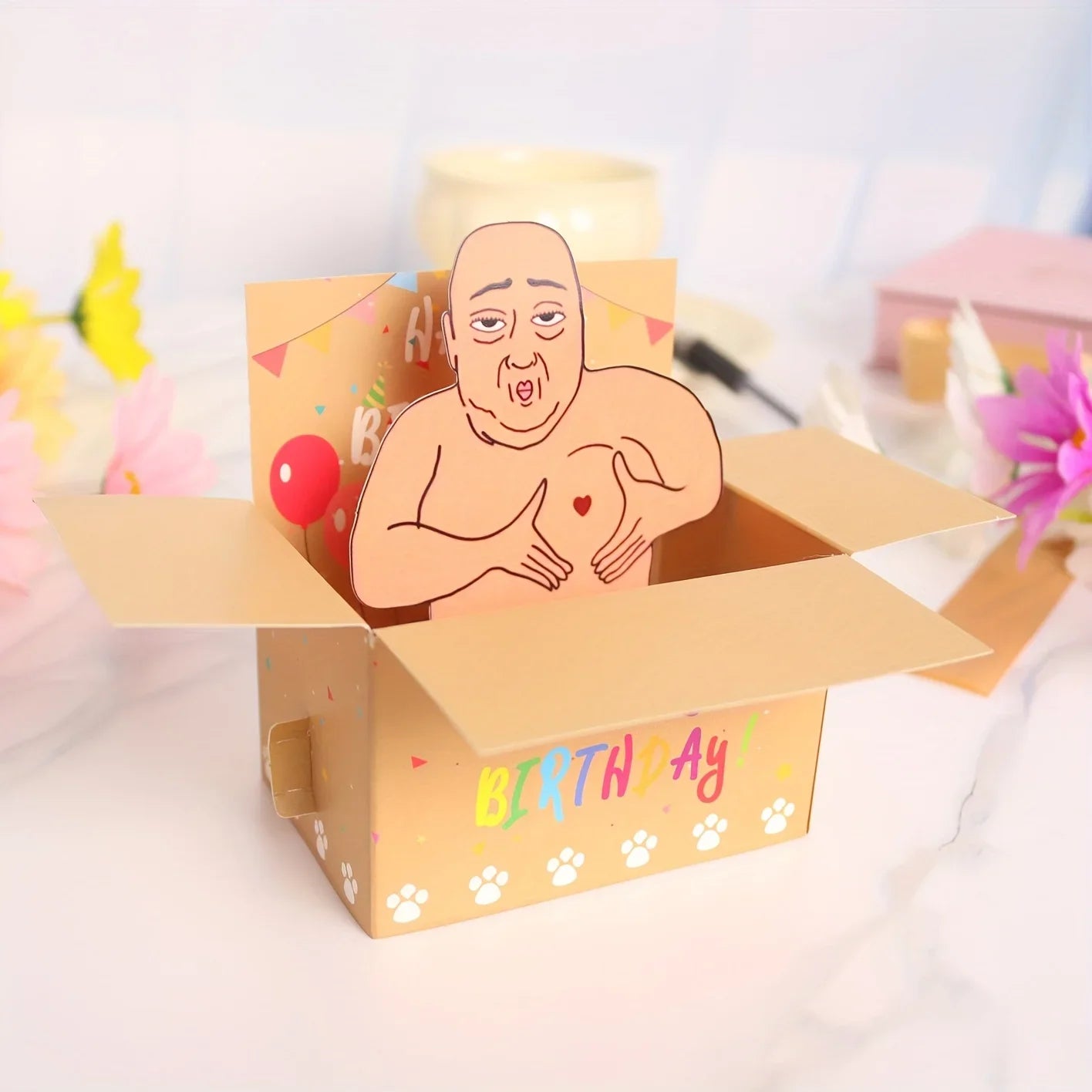 1pc Hilarious Happy Birthday Pop-Up Card - Humorous 3D Character Design with Heart Balloons & Confetti, Whimsical Card