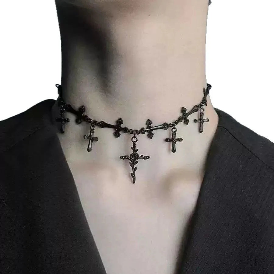 2024 Retro Style Texture Join Necklaces For Women Silver Color Stainless Steel Neck Chains For Women Jewelry Chocker - Black 