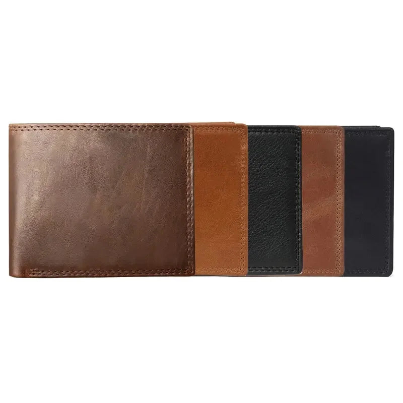 GENODERN Cow Leather Men Wallets with Coin Pocket Vintage Male Purse RFID Blocking Genuine Leather Men Wallet with Card Holde
