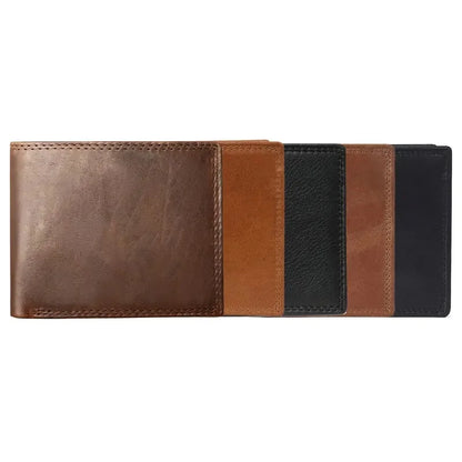 GENODERN Cow Leather Men Wallets with Coin Pocket Vintage Male Purse RFID Blocking Genuine Leather Men Wallet with Card Holde