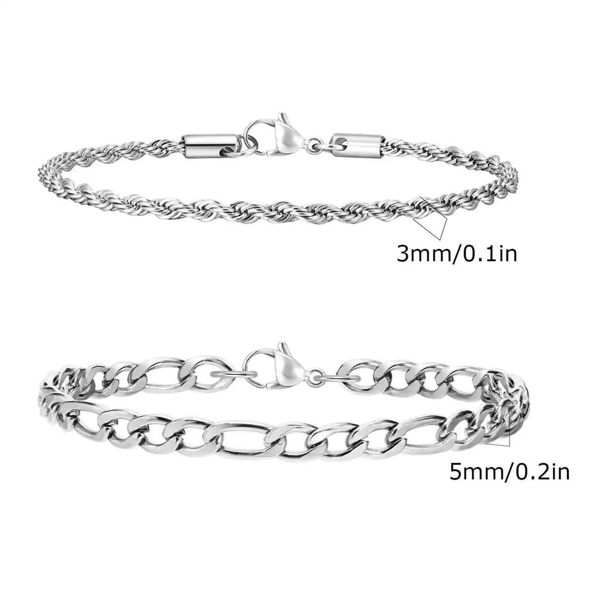 2pcs Men's Chain Bracelets,Stainless Steel Silver Gold Black Color Twist Rope Chain Wristband,Trendy Cuban Link Chains Gift -