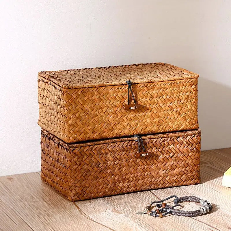 Woven Vintage Storage Rack Basket Boho Pastoral Home Decor Covered Storage Box Desktop Miscellaneous Storage Box Pastoral Bas