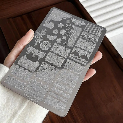1Pcs French Lace Flower Butterfly Nail Art Stamping Plate Vintage Mandala Floral Nails Stencil DIY Wedding Manicure Print Too
