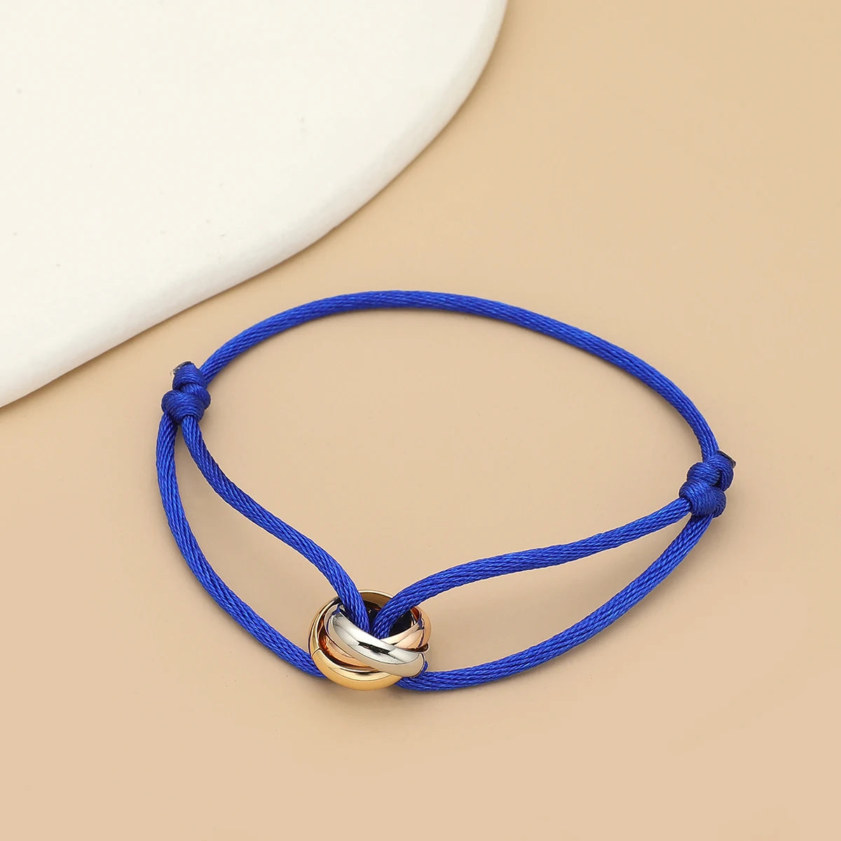 Simple Fashion Unisex Bracelet 3 Metal Round Circle Accessory Adjustable Men's Rope Bracelet for Women Jewelry Gifts - royal 