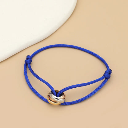 Simple Fashion Unisex Bracelet 3 Metal Round Circle Accessory Adjustable Men's Rope Bracelet for Women Jewelry Gifts - royal 