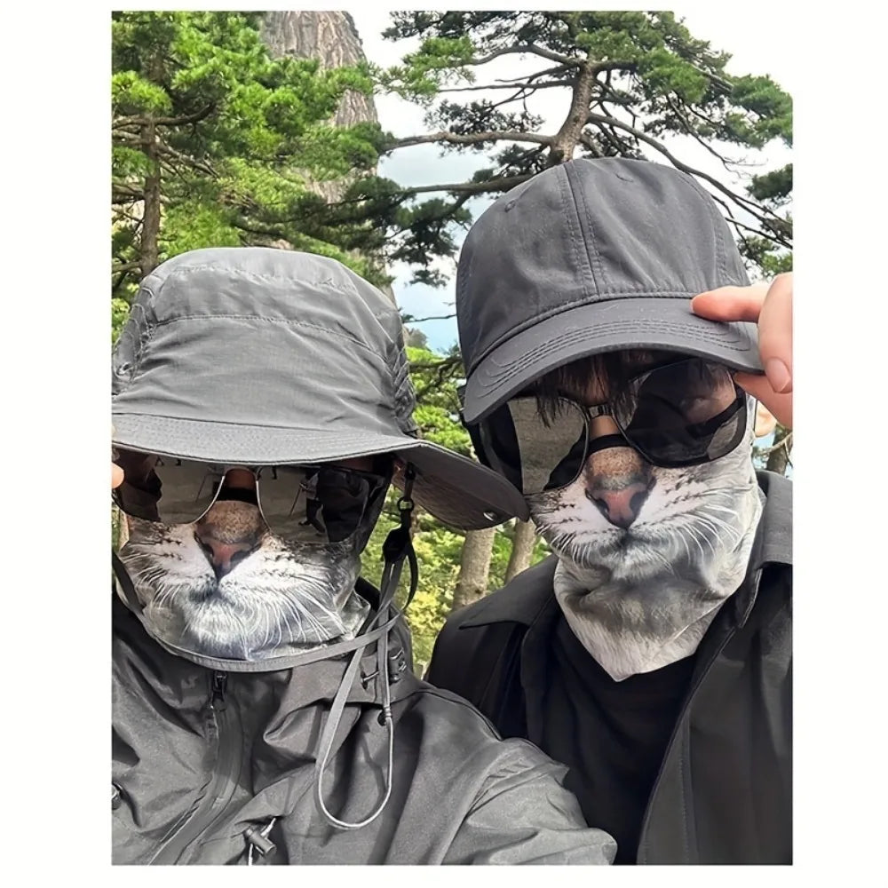 3D Animal Cat Design Summer Full Face Neck Protector Sun Shield Breathable Quick Dry Polyester Helmet Liner for Outdoor Cycli