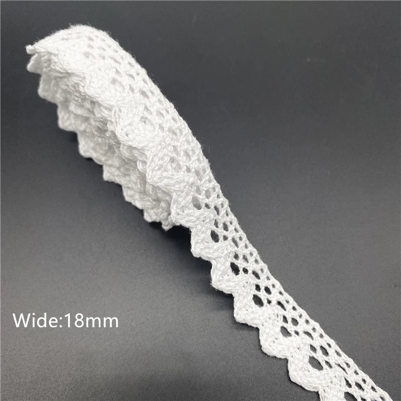 10mm-50mm 2yards White 100%Cotton Lace Ribbon For Apparel Sewing Fabric Trim Cotton Crocheted Lace Ribbon Handmade Accessorie