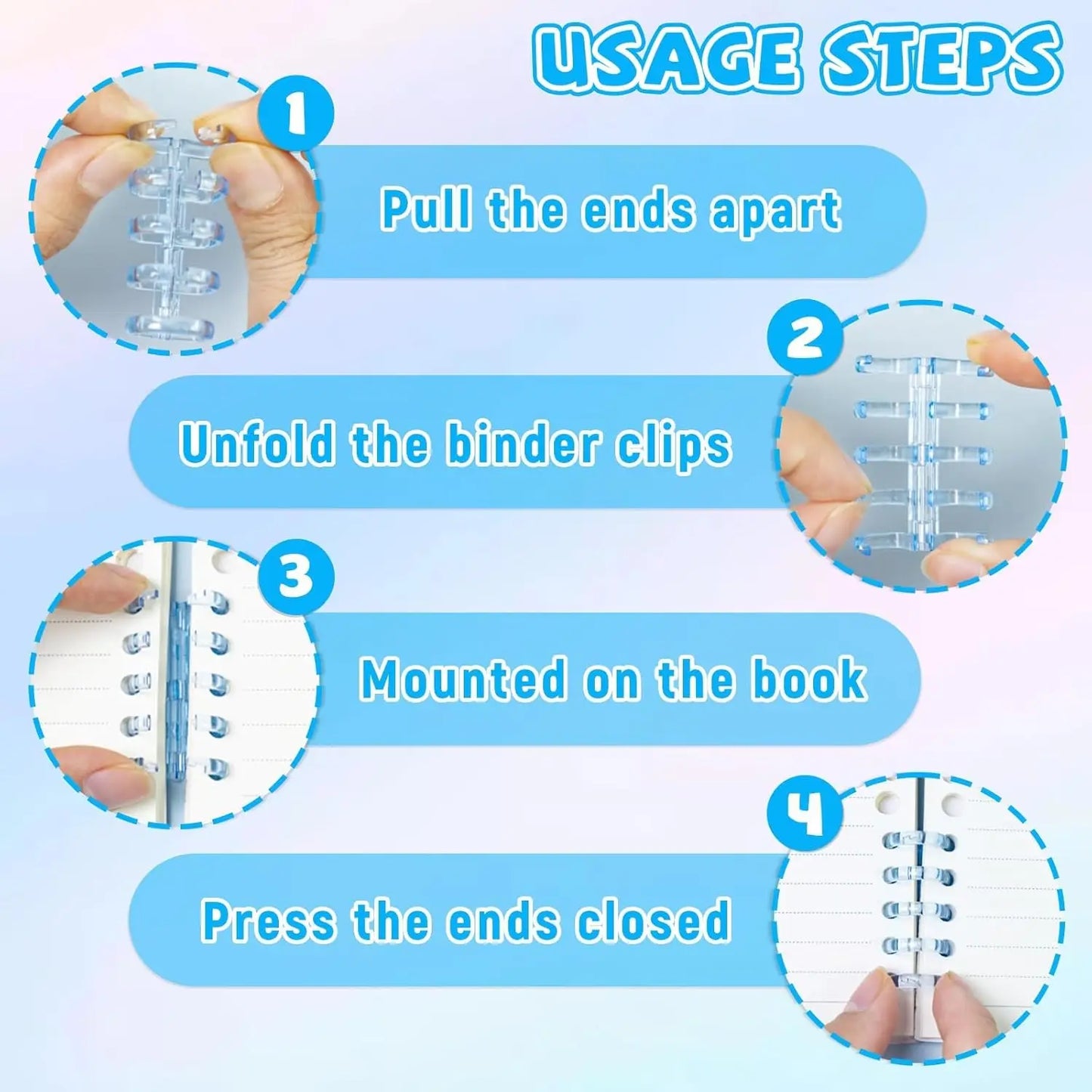 8 Pcs 5-Ring Loose Leaf Binders Plastic Binding Combs Snap Split Book Rings for Notebook Diary Organizing Accessories