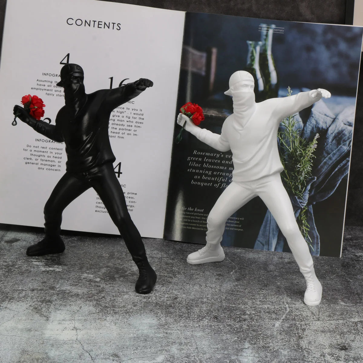 1 pc Resin Banksy Sculptures Flower Thrower Statue Bomber Home Decoration Desk Accessories Collectible Figurine Decorative In