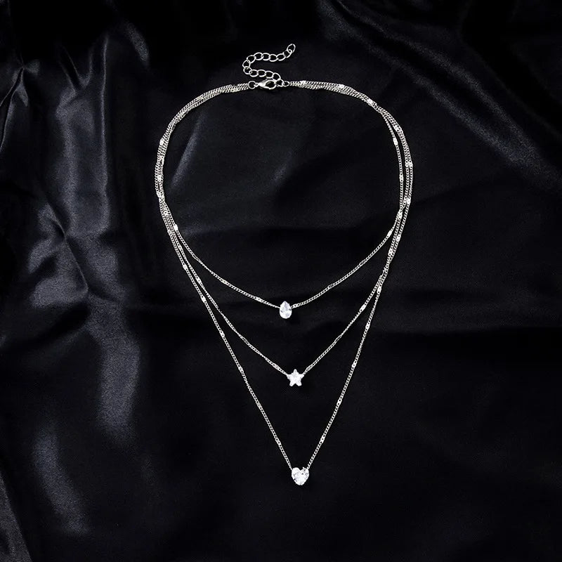Trendy Zircon Pendant Necklace For Women Multilayer Chain Choker Fashion Female Party Shiny Jewelry Gift - 2