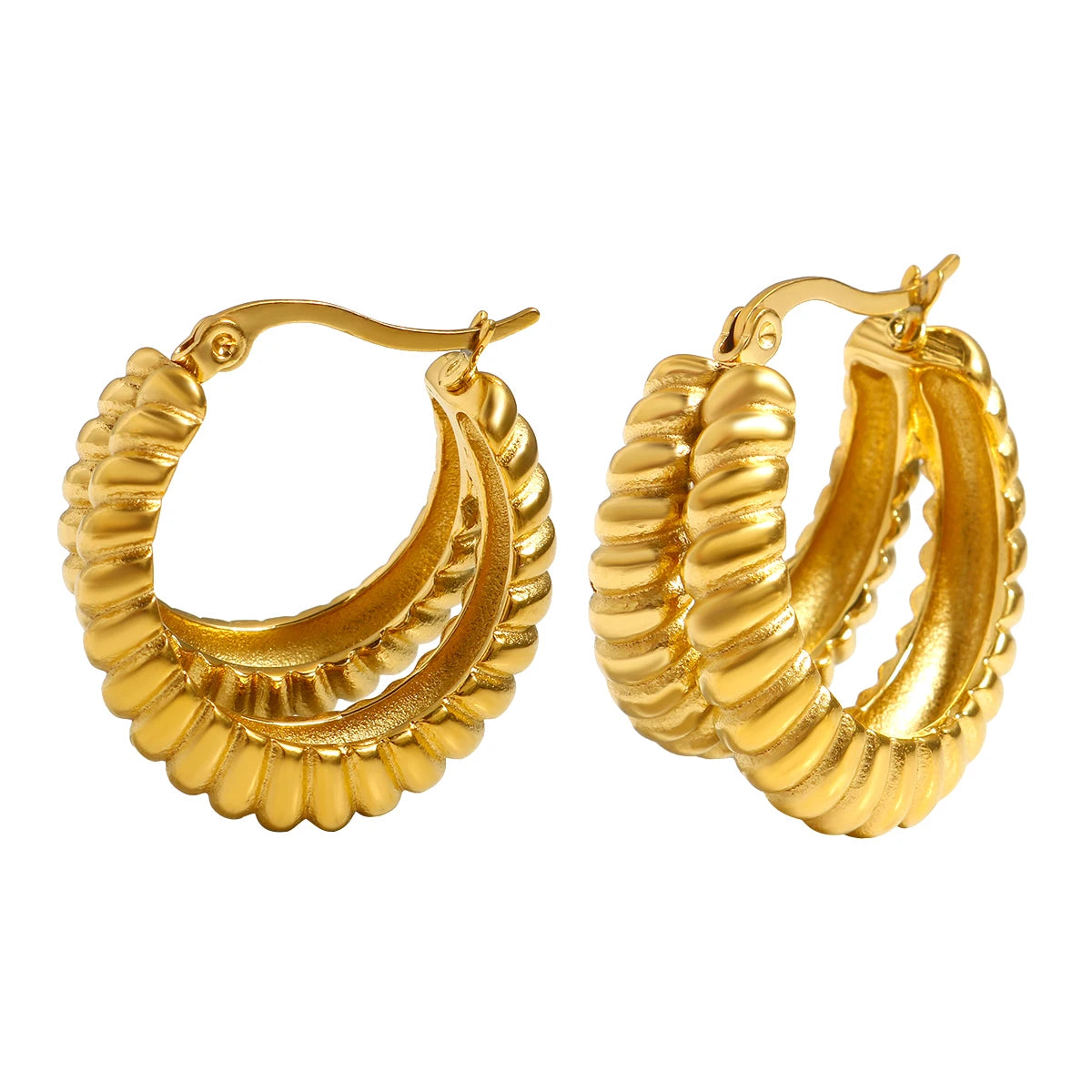 Hoop Earrings for Women Trendy Golden Stainless Steel Earring Jewelry New - Gold Color