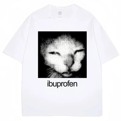 Vintage Funny Ibuprofen Cat Graphic T-shirt Humor Fashion T-shirt Casual T-shirt WoClothing Harajuku