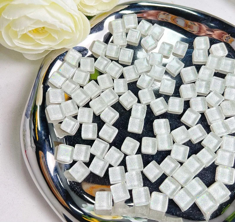 Mosaic Tiles for Crafts Blue Shine Assorted Color 50pcs Glass Glitter Mosaic Supplies Pieces Bulk Square Shape Home Decoratio