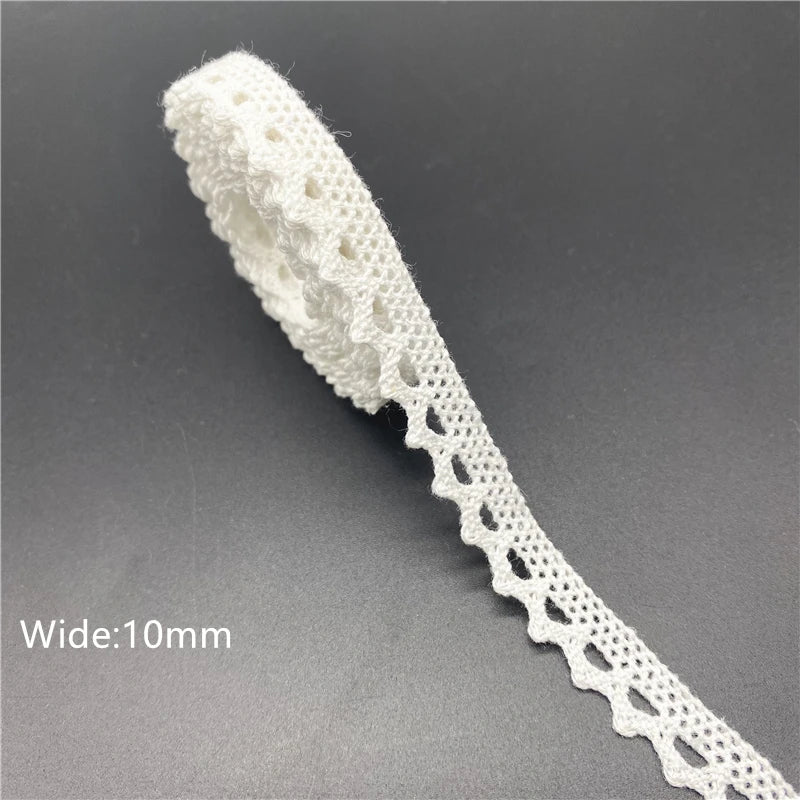 10mm-50mm 2yards White 100%Cotton Lace Ribbon For Apparel Sewing Fabric Trim Cotton Crocheted Lace Ribbon Handmade Accessorie