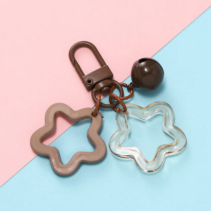 1pcs Hollow Star Charm Pendant with Small Bell Colorful Acrylic Beads Keychain Accessories Bag Lanyard Keyring Jewelry Making