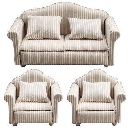 1: 12 Mini Furniture Sofa DIY Decoration Doll House Mini Furniture Living Room Furniture White Beige Sofa with Pillows - Thre