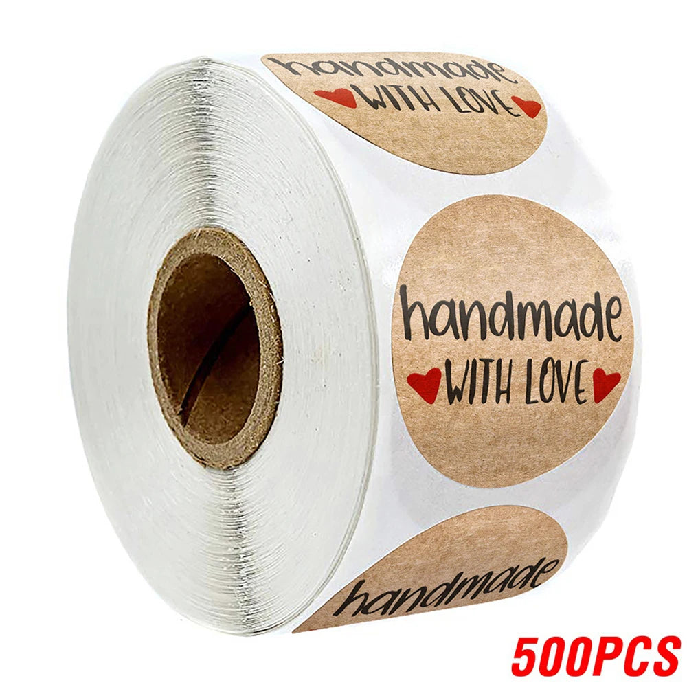 100-500pcs 1inch Vintage Kraft Paper Handmade With Love Stickers for Package Thank You Stationery Adhesive Labels Baking Seal