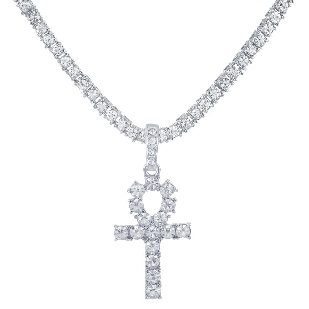 Men Women Hip Hop Cross Pendant Necklace With 4mm Zircon Tennis Chain Iced Out Exquisite Bling Jewelry Fashion Trendy Creativ