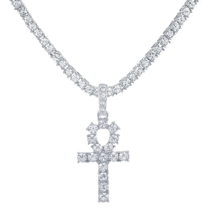 Men Women Hip Hop Cross Pendant Necklace With 4mm Zircon Tennis Chain Iced Out Exquisite Bling Jewelry Fashion Trendy Creativ