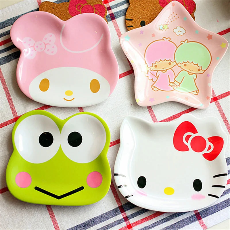 Sanrio My Melody Hello Kitty Kids Dinner Plate Anime Baby Children Kawaii Saucer Tableware Cute Fruit Plates Cartoon Snacks T