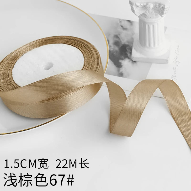 Wusmart 22Meters/Roll 1.5cm Single Face Satin Ribbon DIY Handmade Crafts Fabric Christmas Wedding Decoration Silk Ribbons - L