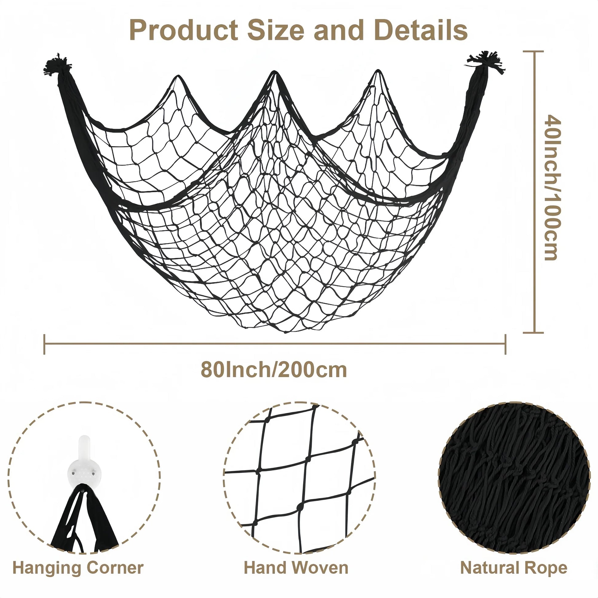 80x40 Inch Fishing Net Decor, Thick Natural Material Nautical Mesh, Wall Table Ceiling Decoration for Halloween Christmas Par